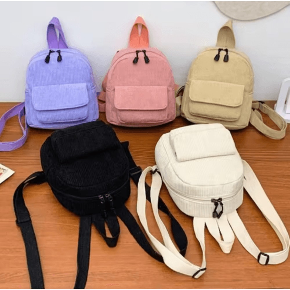 Corduroy Mini Backpack For Girls Lightweight Casual Travel And School Rucksack 0