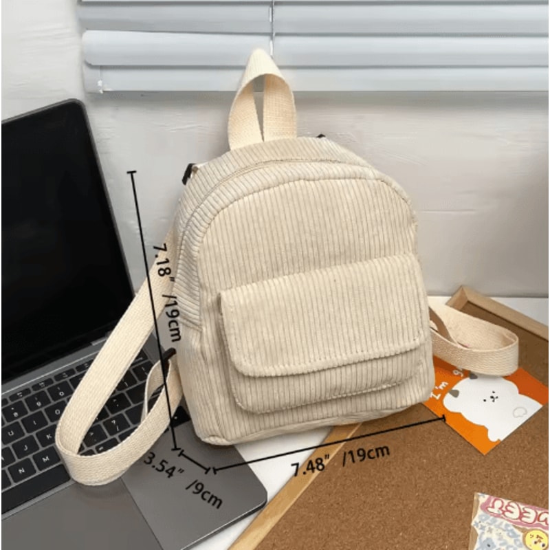Corduroy Mini Backpack For Girls Lightweight Casual Travel And School Rucksack 3