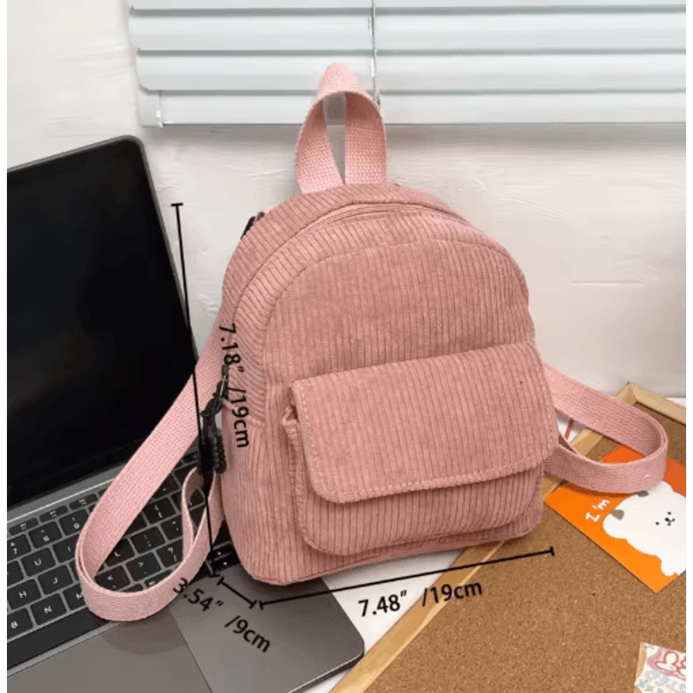 Corduroy Mini Backpack For Girls Lightweight Casual Travel And School Rucksack 5