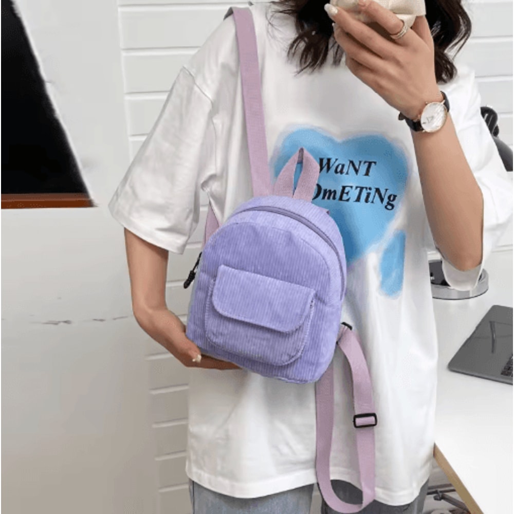 Corduroy Mini Backpack For Girls Lightweight Casual Travel And School Rucksack 7