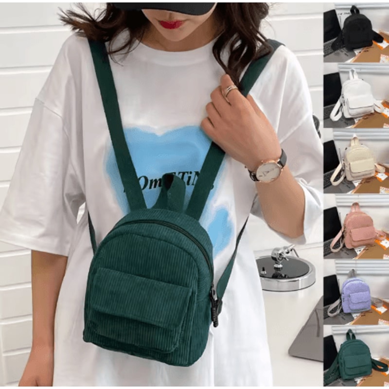 Corduroy Mini Backpack For Girls Lightweight Casual Travel And School Rucksack 8