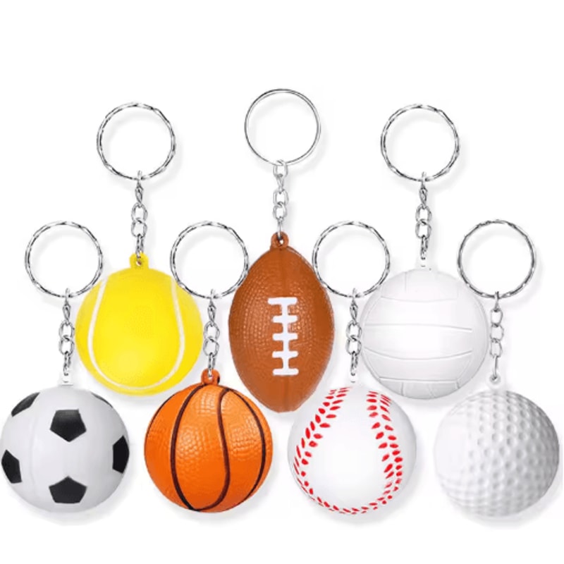 PU Leather Stress Ball Keychain Mini Foam Squeeze Toy For Anxiety Relief 0