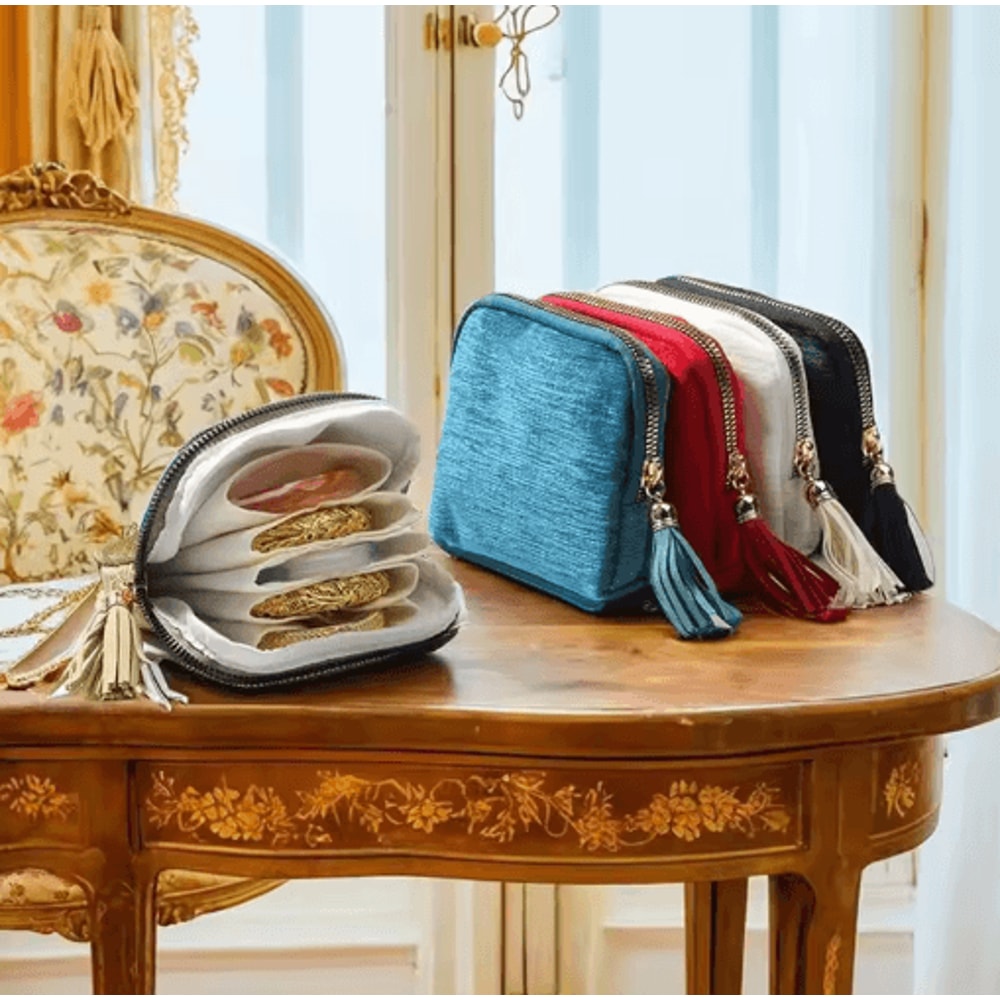 Portable Travel Jewelry Organizer Bag MultiLayer Tassel Zipper Storage For Bracelets Jade 0