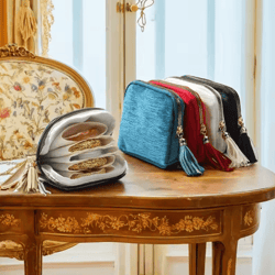 portable travel jewelry organizer bag – multi-layer tassel zipper storage for bracelets & jade