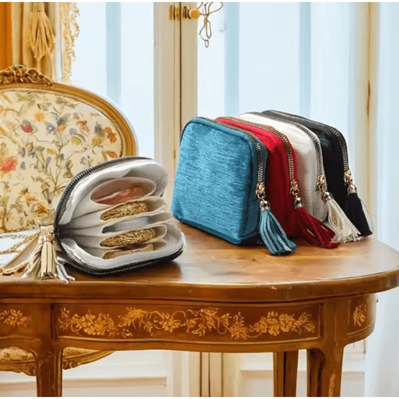 Portable Travel Jewelry Organizer Bag MultiLayer Tassel Zipper Storage For Bracelets Jade 0