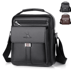 mens pu leather shoulder bag – business flap crossbody messenger bag