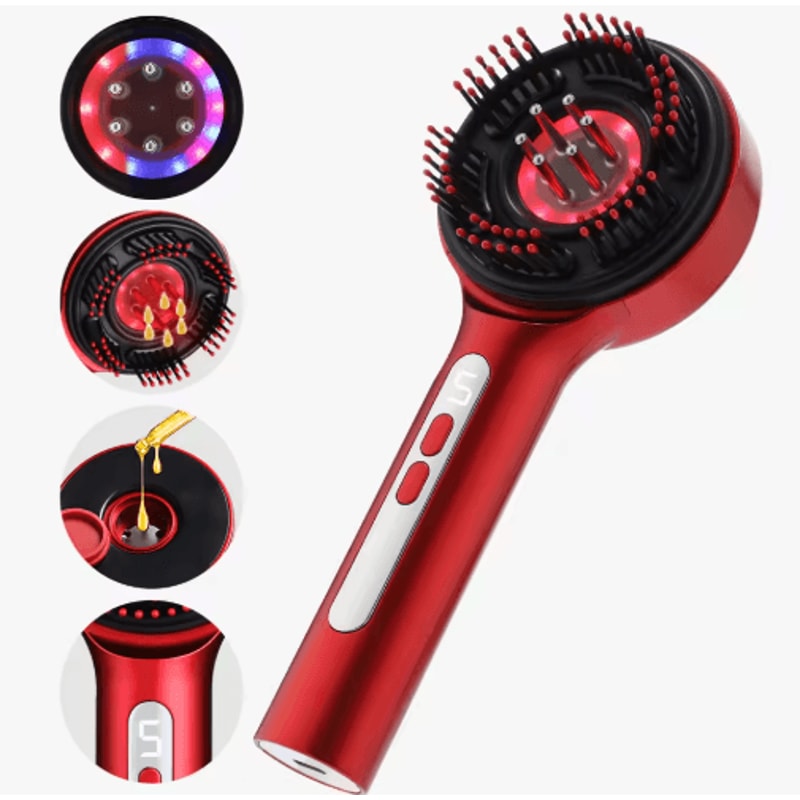 Electric Head Massager Hair Growth Comb LED Light Therapy Scalp Brush With Oil Applicator 3
