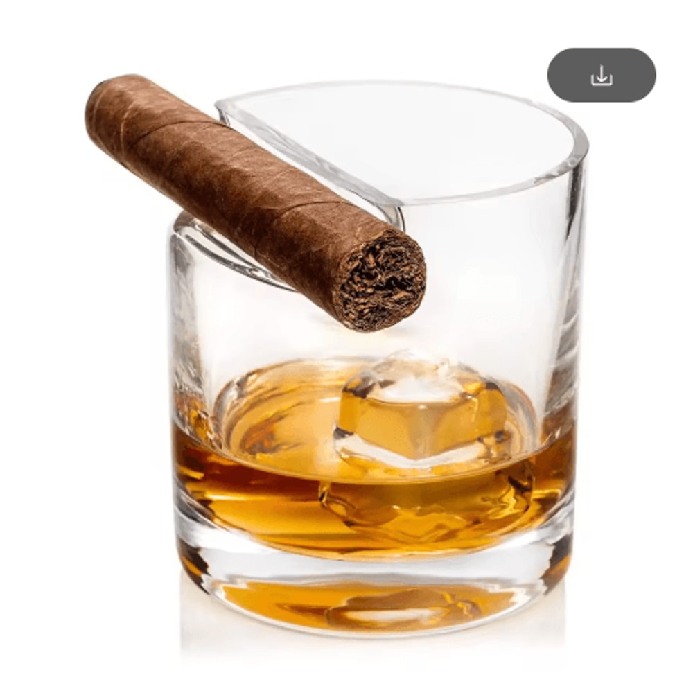Crystal Whiskey And Cigar Glass Tiki Style Crystal Whiskey Tumbler With Built In Cigar Holder 0
