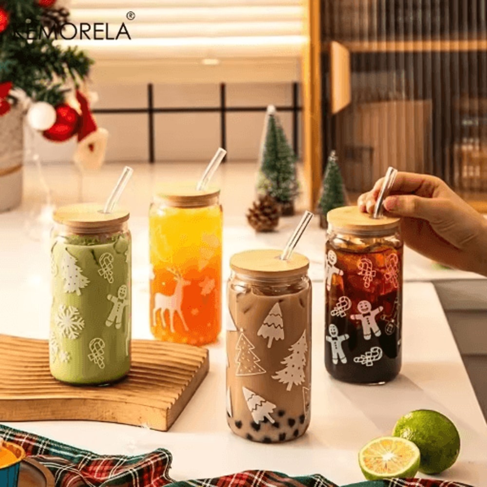 Christmas Beer Can Glass Cup With Lid And Straw 480 Ml Holiday Coffee And Drink Tumbler 1 To 4 PCS 0