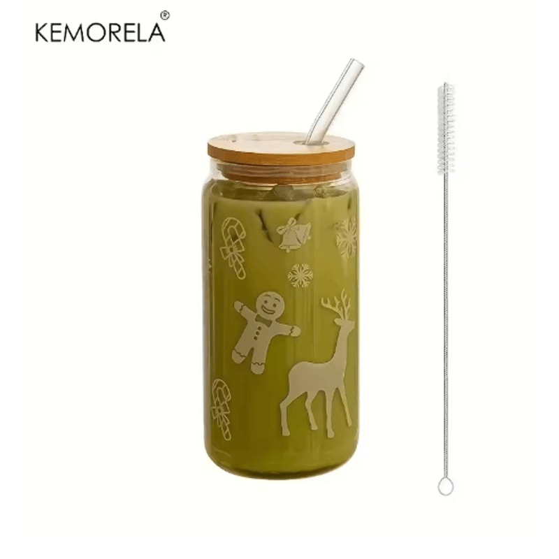 Christmas Beer Can Glass Cup With Lid And Straw 480 Ml Holiday Coffee And Drink Tumbler 1 To 4 PCS 3