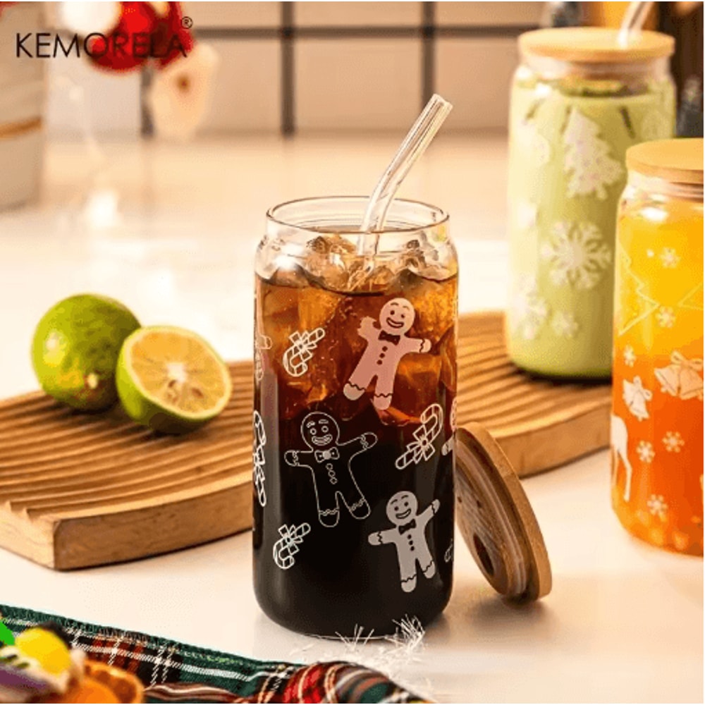 Christmas Beer Can Glass Cup With Lid And Straw 480 Ml Holiday Coffee And Drink Tumbler 1 To 4 PCS 6