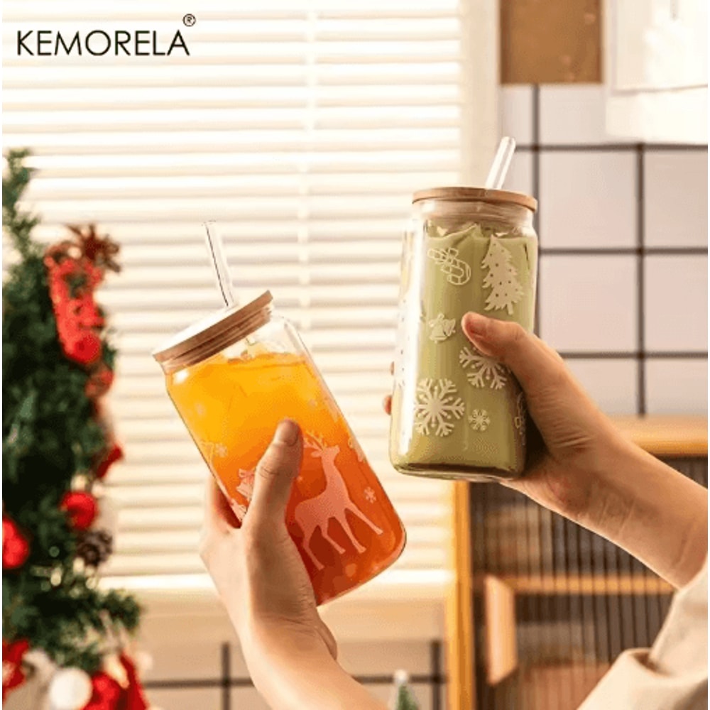 Christmas Beer Can Glass Cup With Lid And Straw 480 Ml Holiday Coffee And Drink Tumbler 1 To 4 PCS 7