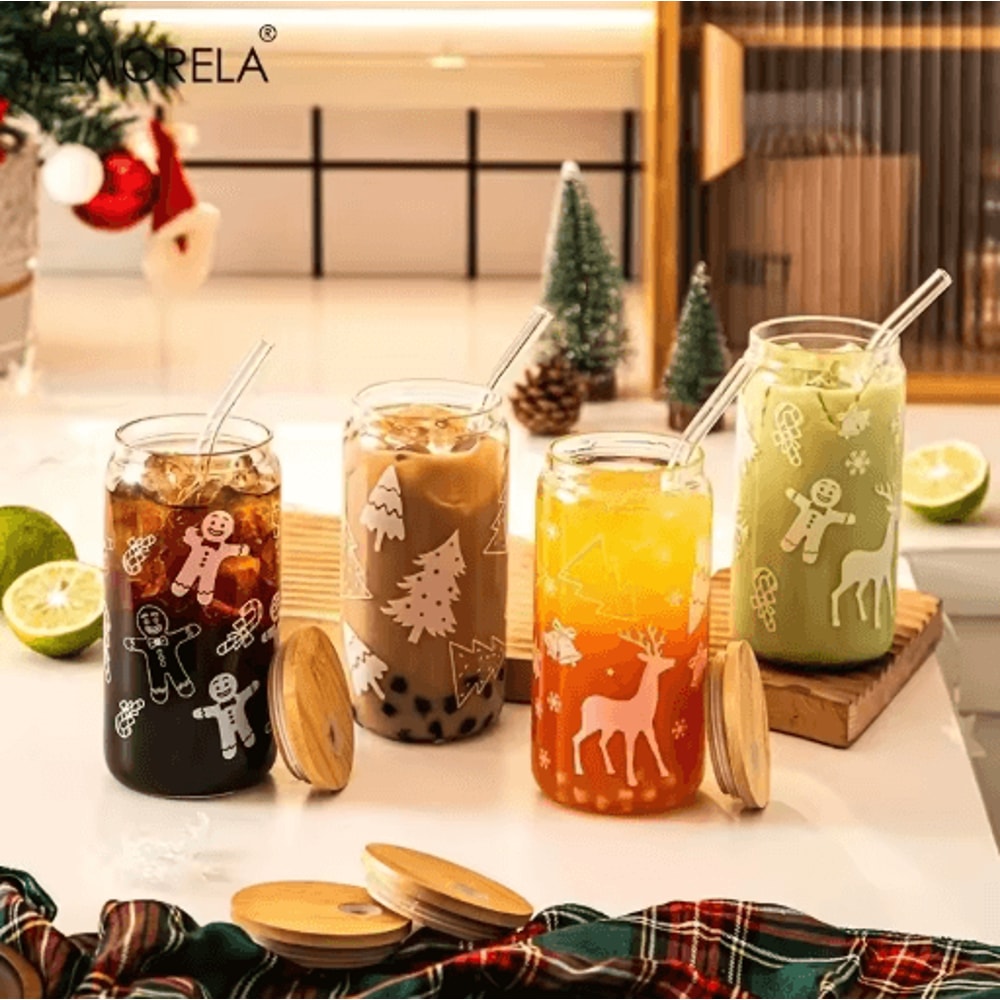 Christmas Beer Can Glass Cup With Lid And Straw 480 Ml Holiday Coffee And Drink Tumbler 1 To 4 PCS 9