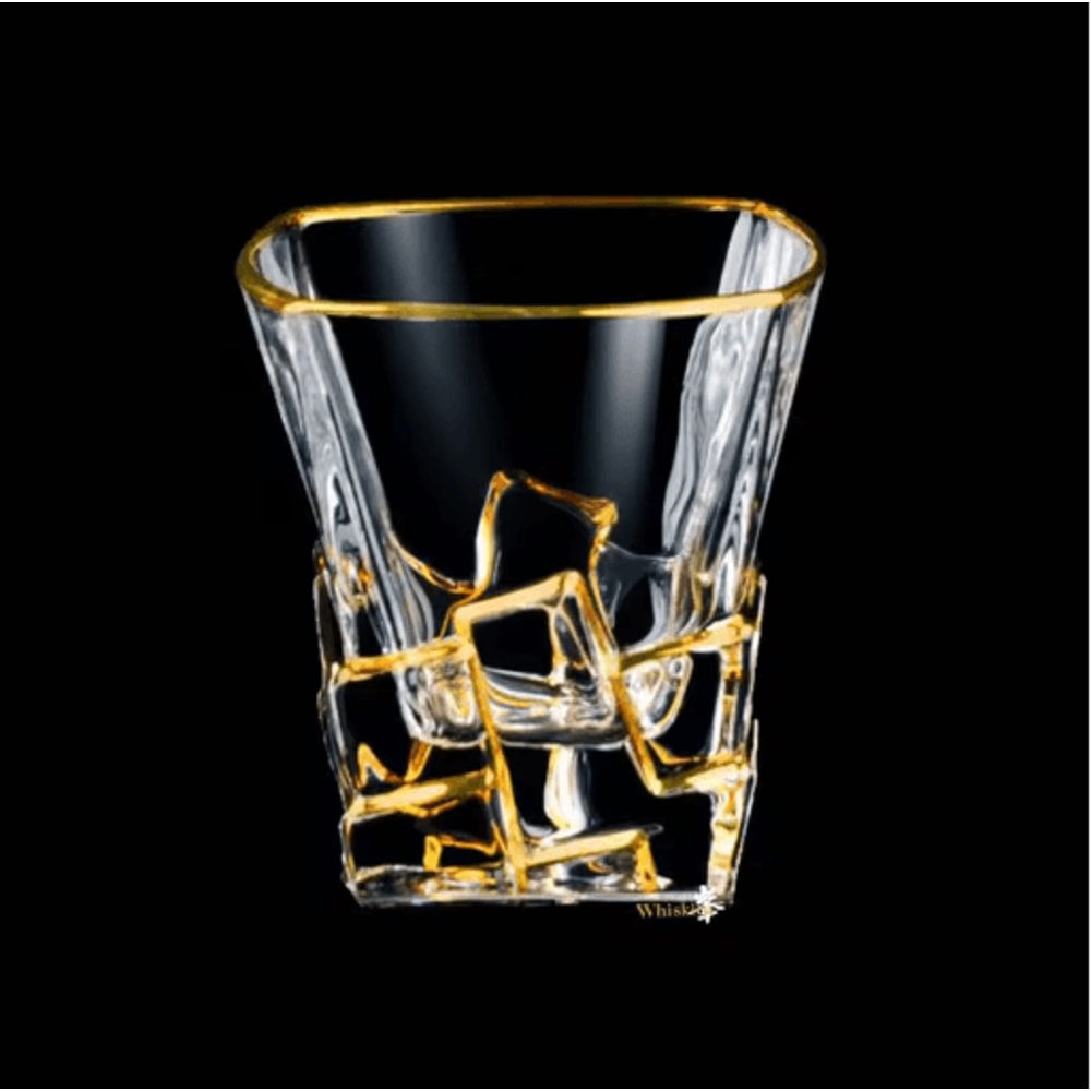 Gold Line Crystal Whiskey Tumblers Set Golden Rim Whisky Glasses For Cocktails Wine And Beer 1