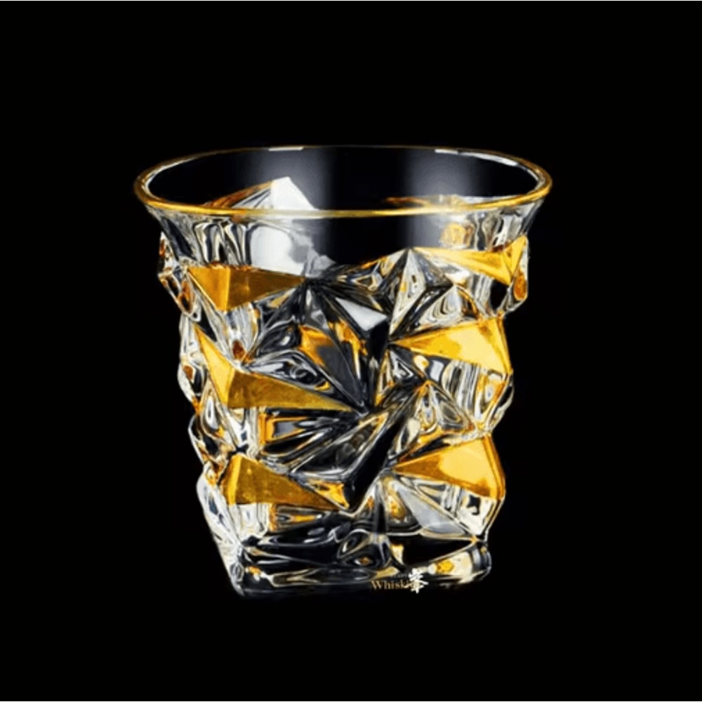 Gold Line Crystal Whiskey Tumblers Set Golden Rim Whisky Glasses For Cocktails Wine And Beer 4