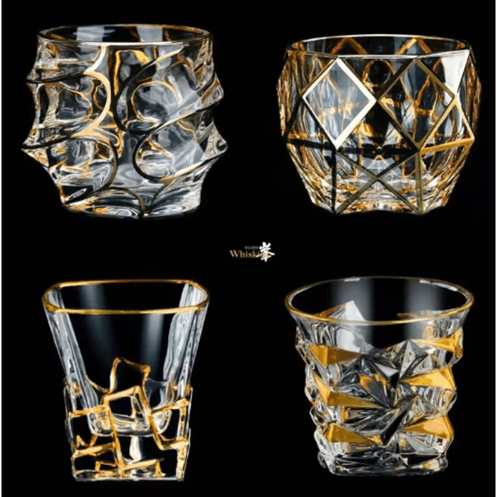 Gold Line Crystal Whiskey Tumblers Set Golden Rim Whisky Glasses For Cocktails Wine And Beer 0