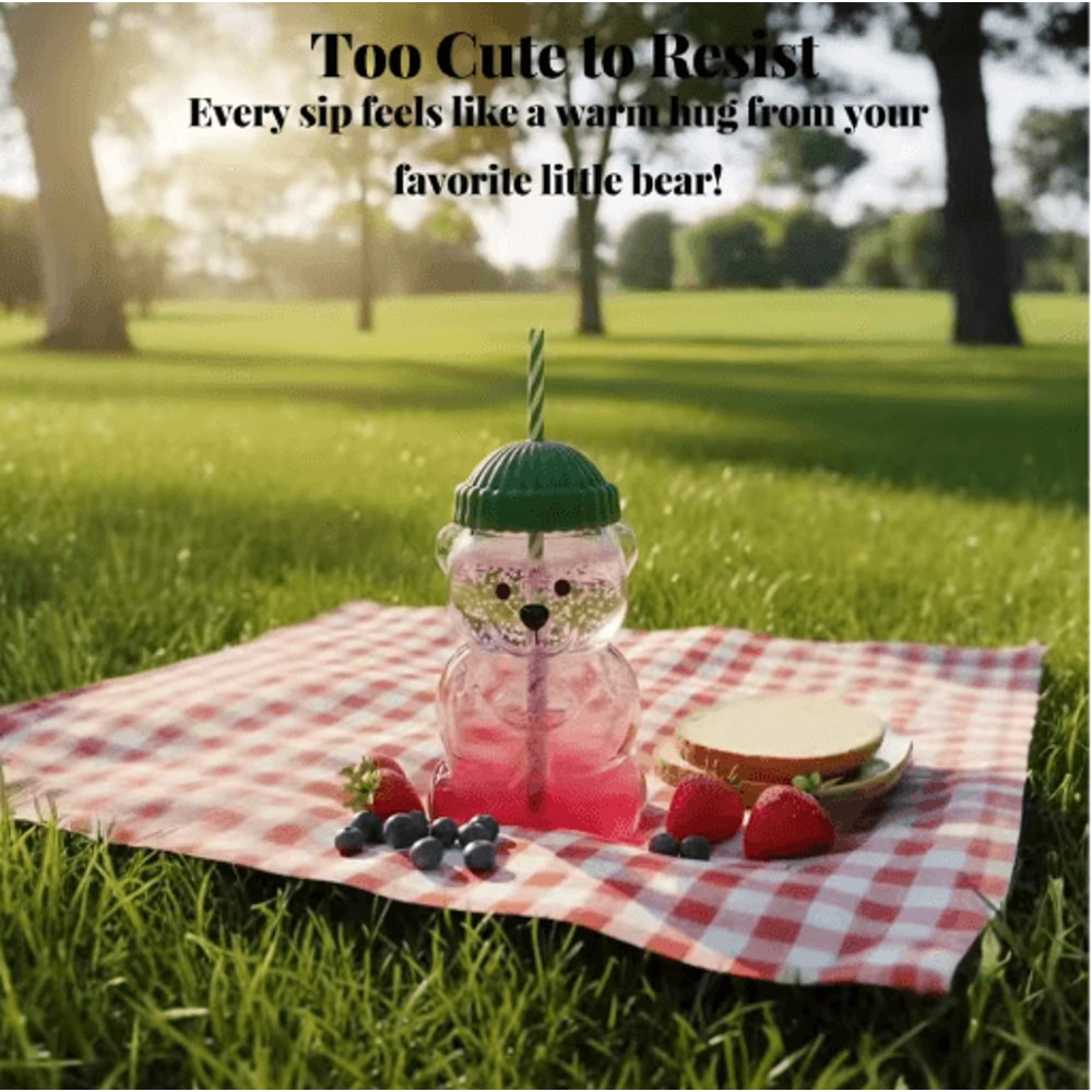 Homey Bear Glass Cup With Lid And Straw 20 Oz Cute Bear Coffee And Juice Tumbler 2