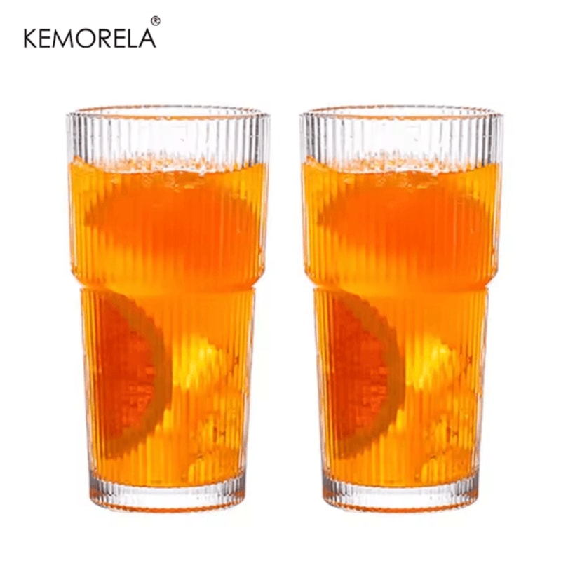 KEMORELA Ribbed Glass Tumbler Set 590 Ml Large Capacity Glasses For Iced Coffee Juice And Cocktails 1