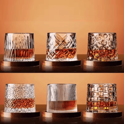 rotating base crystal whiskey glass spinning tumbler for whiskey wine and brandy