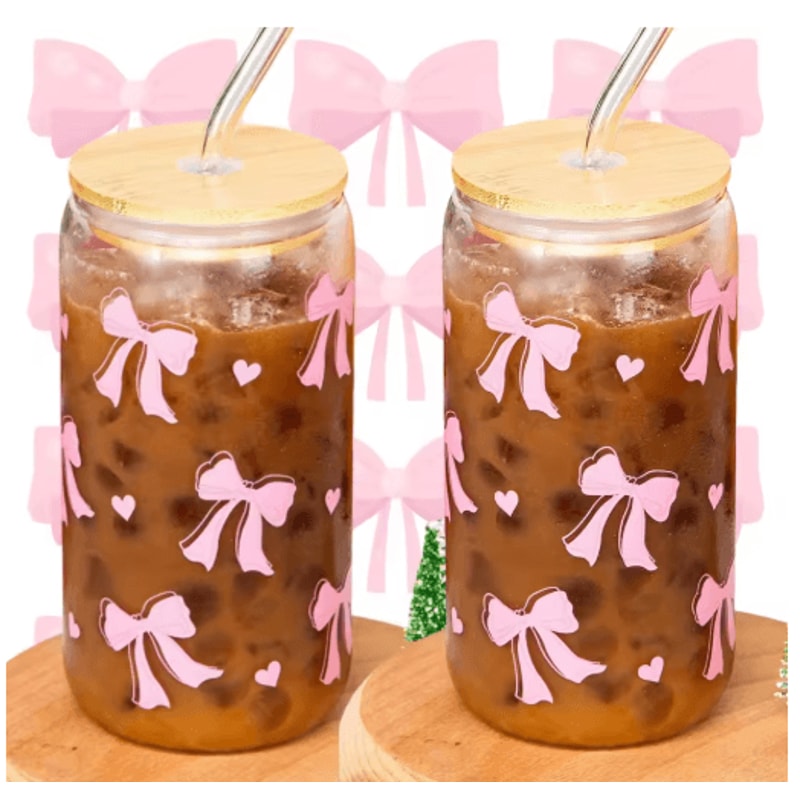 Cherry Bow Glass Tumbler With Straw 2