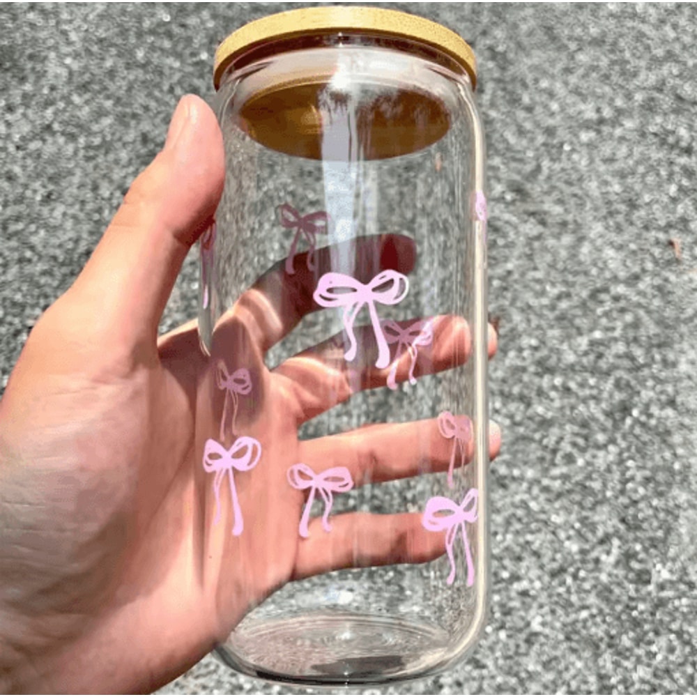Cherry Bow Glass Tumbler With Straw 6