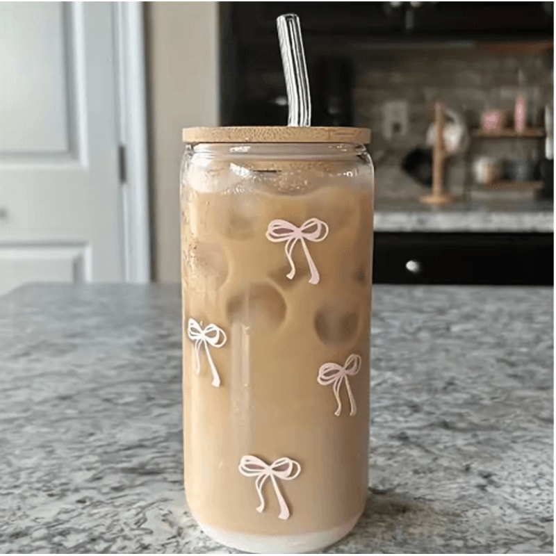 Cherry Bow Glass Tumbler With Straw 9