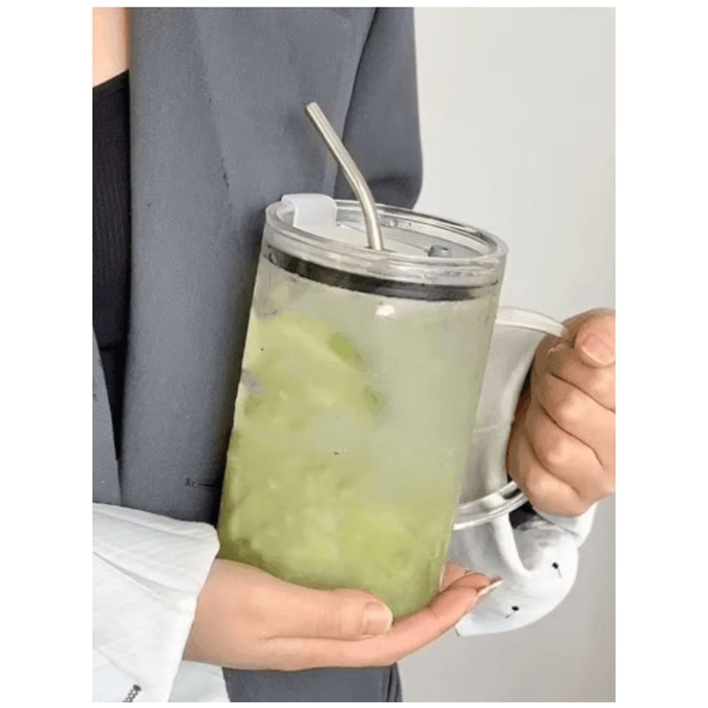 1000 Ml Large Glass Tumbler With Lid And Straw Transparent Coffee Juice And Milk Mug 1