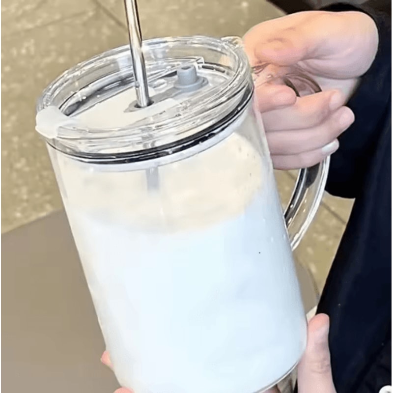 1000 Ml Large Glass Tumbler With Lid And Straw Transparent Coffee Juice And Milk Mug 3