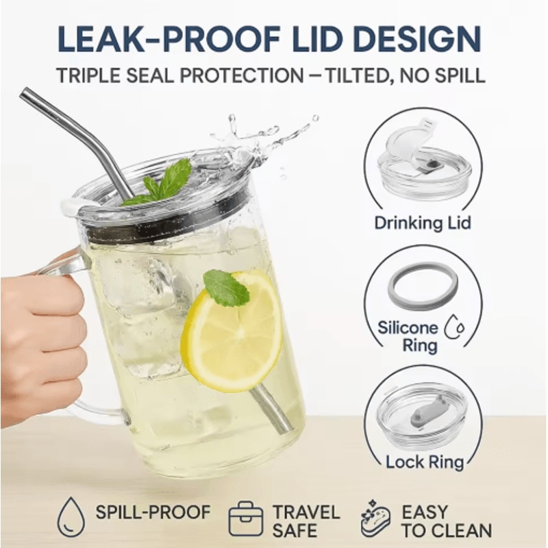 1000 Ml Glass Tumbler With Straw And Lid Reusable Iced Coffee Cup For Hot And Cold Drinks 4