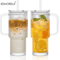 760 Ml Ribbed Glass Tumbler With Handle Lid Large Iced Coffee Mug With Straw 1 To 2 PCS 7