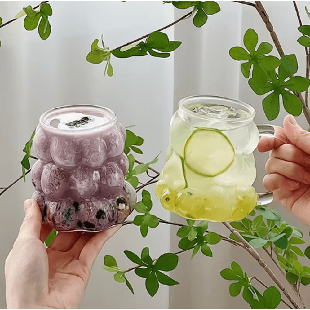 INS Style 3D Rose Glass Cup Heat Resistant Transparent Coffee And Juice Tumbler 0