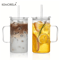 KEMORELA Ribbed Glass Tumbler With Handle And Lid 740 Ml Large Iced Coffee Cup 1 To 2 PCS 1