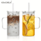 KEMORELA Ribbed Glass Tumbler With Handle And Lid 740 Ml Large Iced Coffee Cup 1 To 2 PCS 7