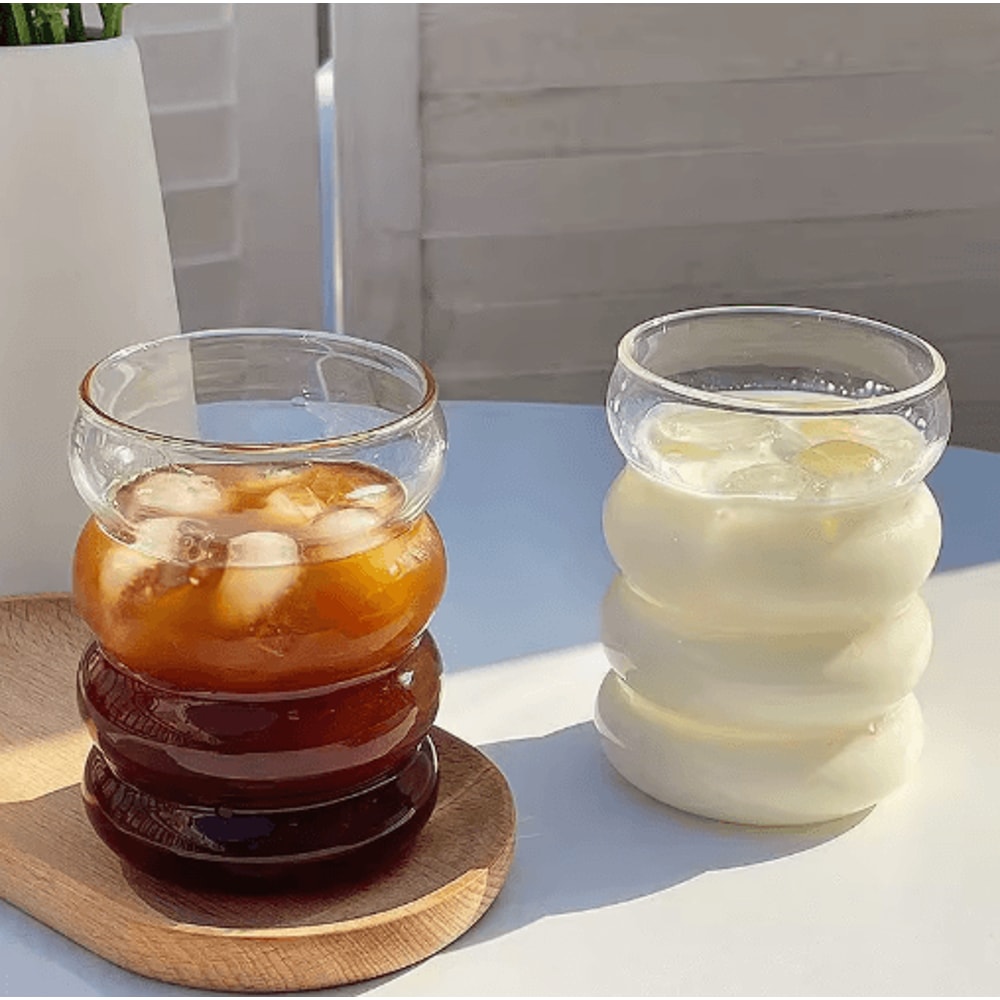 INS Style Transparent Glass Coffee Mug Heat Resistant Ripple Tumbler For Cocktails And Beverages 1 8