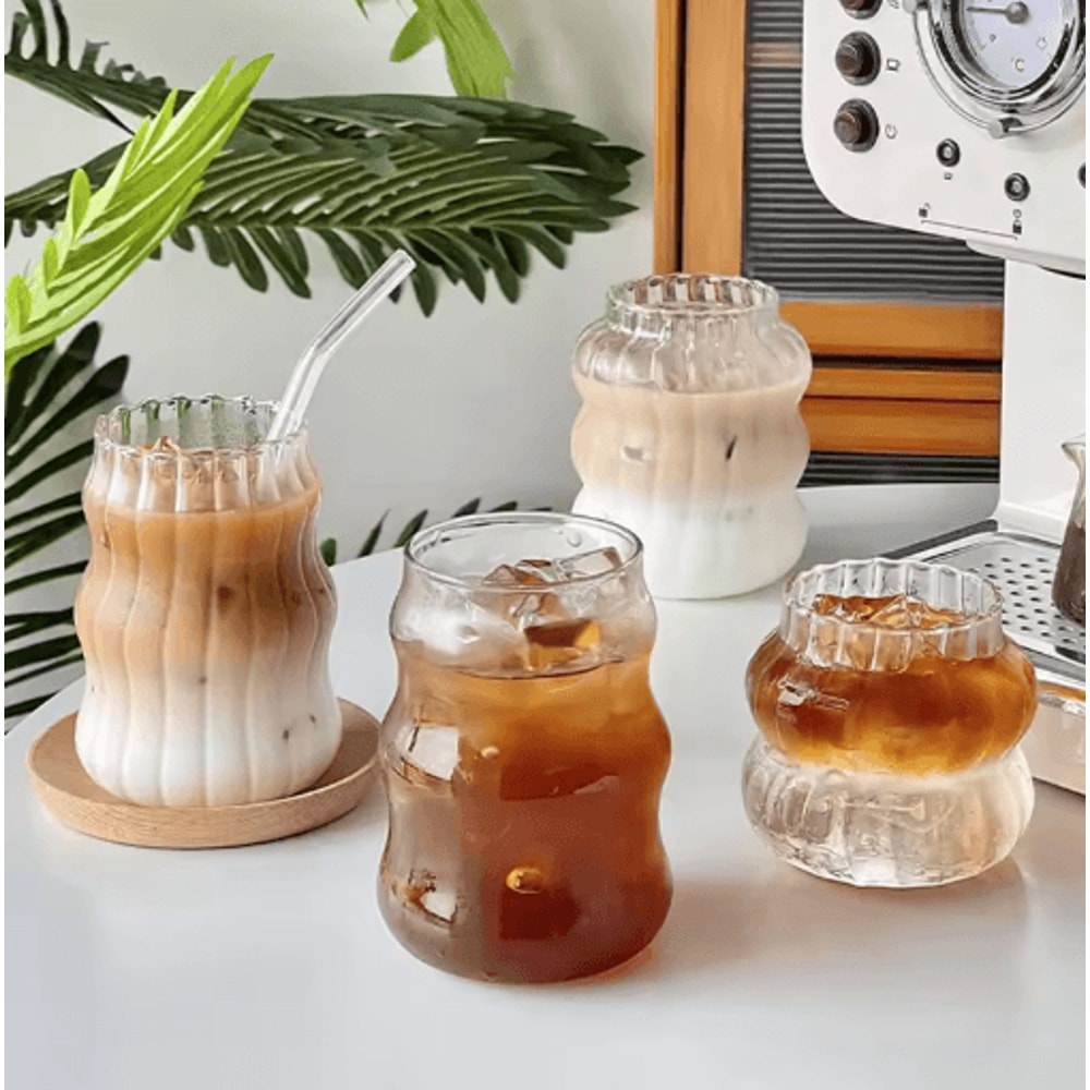 INS Style Transparent Glass Coffee Mug Heat Resistant Ripple Tumbler For Cocktails And Beverages 1 0