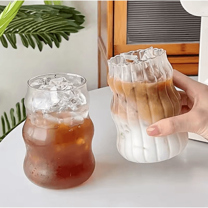 INS Style Transparent Glass Coffee Mug Heat Resistant Ripple Tumbler For Cocktails And Beverages 1 21