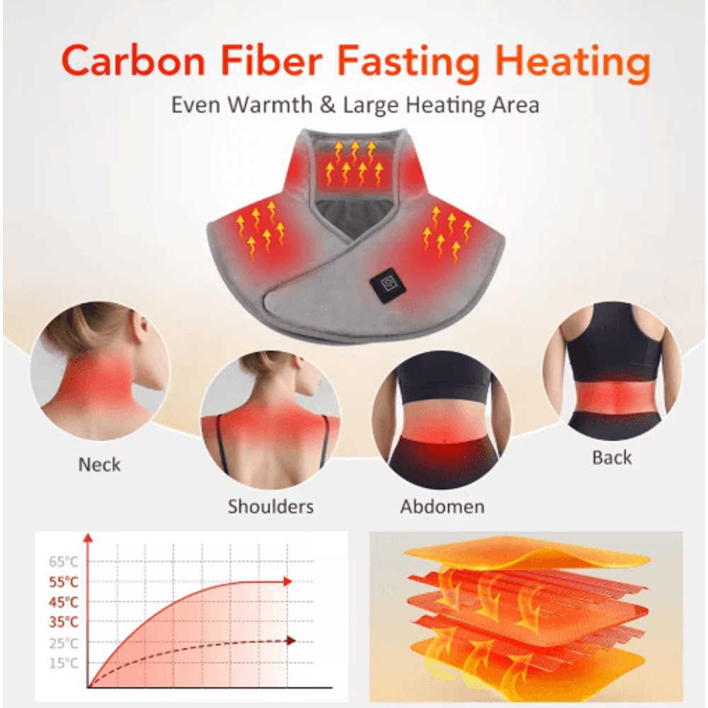 Electric Heating Shoulder Neck Pad Cervical Thermal Wrap With 3 Heat Levels For Home Office 5