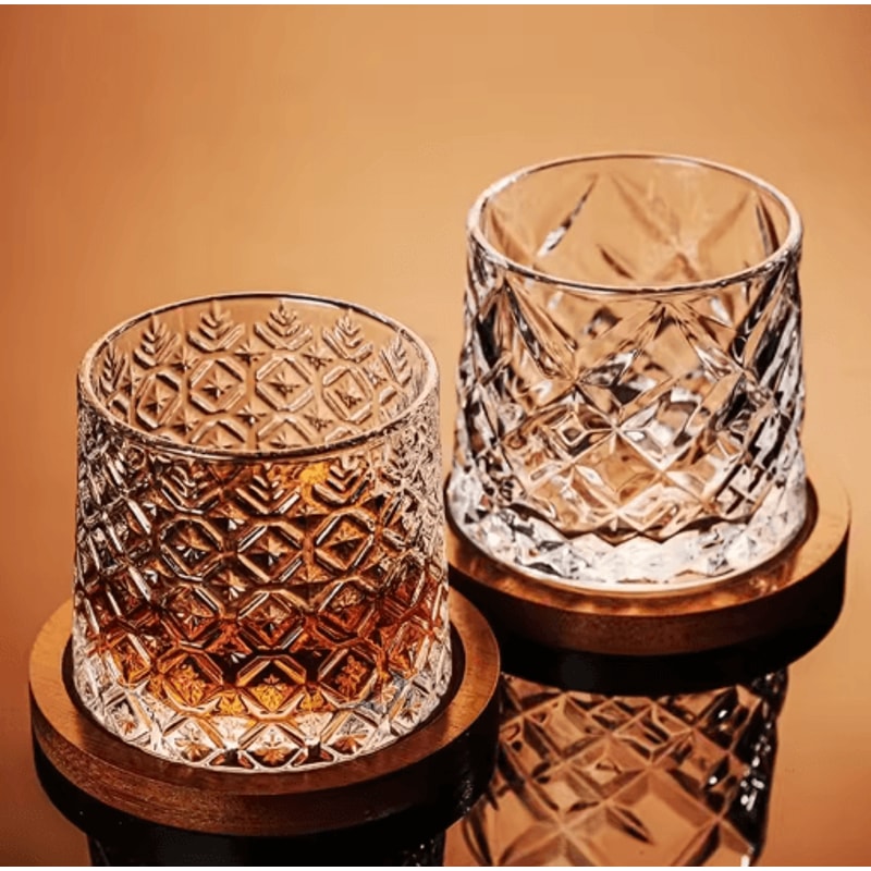 SpinCrystal Whiskey Glass With Rotating Base Premium Bar Drinkware 5