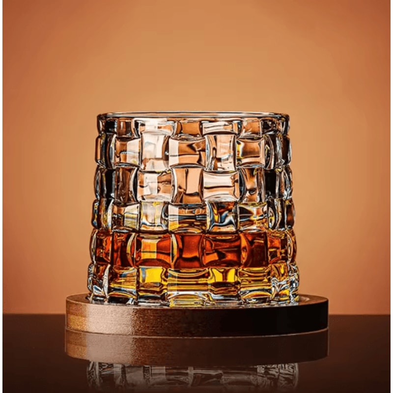 SpinCrystal Whiskey Glass With Rotating Base Premium Bar Drinkware 0