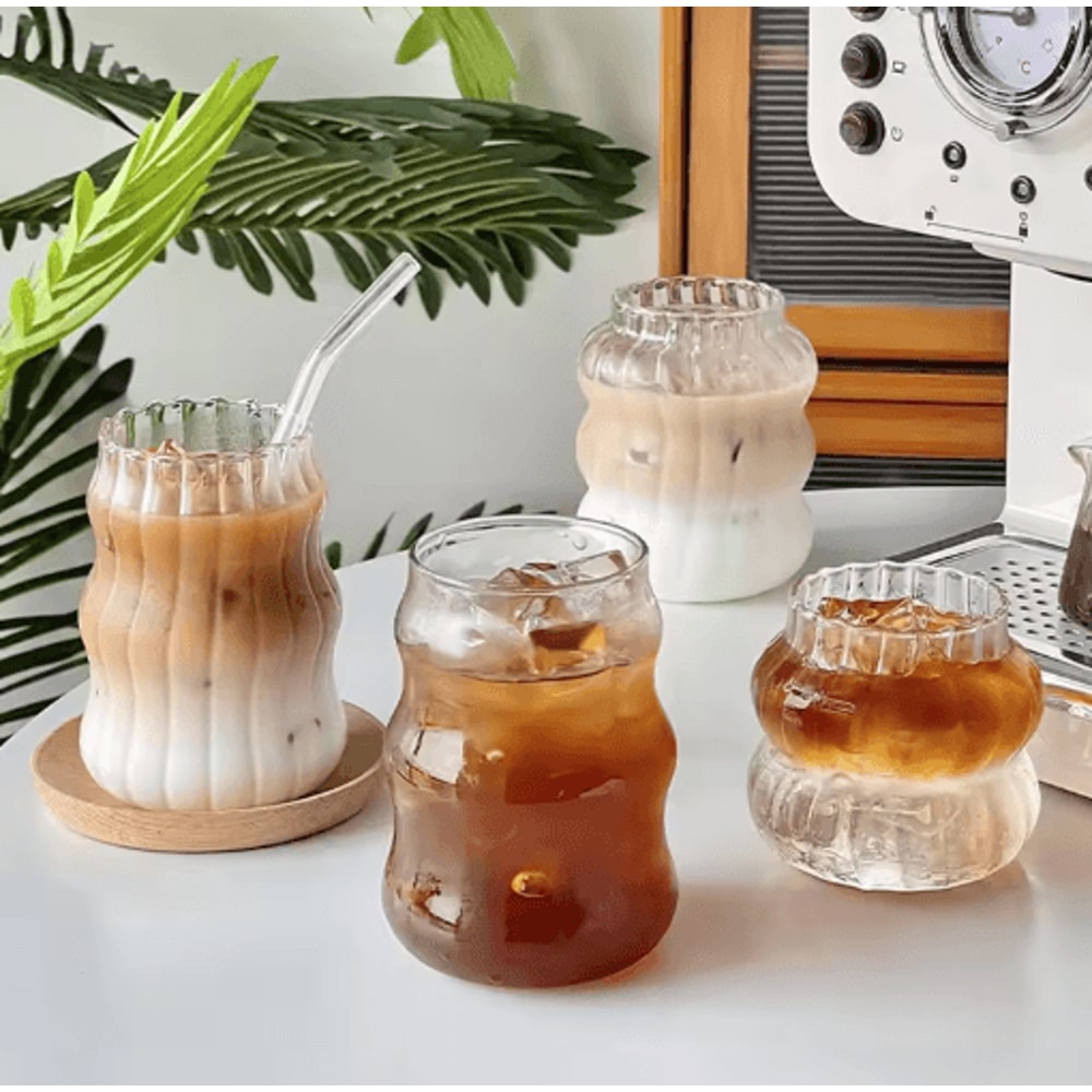 RippleWave Transparent Drinking Glass Creative Wave Iced Coffee Tumbler 23
