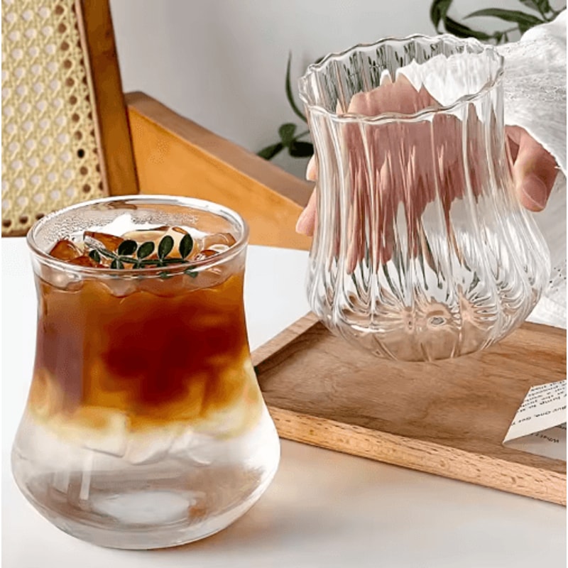 RippleWave Transparent Drinking Glass Creative Wave Iced Coffee Tumbler 24