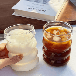 ripplewave transparent drinking glass – creative wave iced coffee tumbler