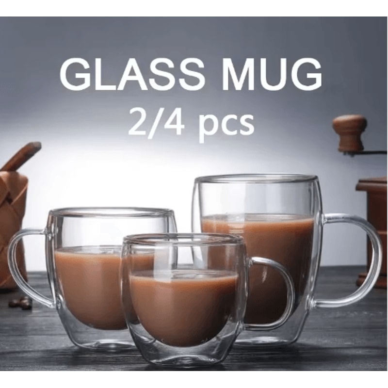 ThermoClear Double Wall Glass Coffee Cup HeatResistant Drinkware Set 0