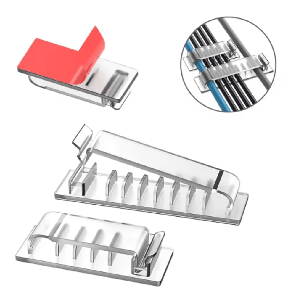 SelfAdhesive MultiSlot Cable Organizer Clips For Desk UnderDesk Use 0