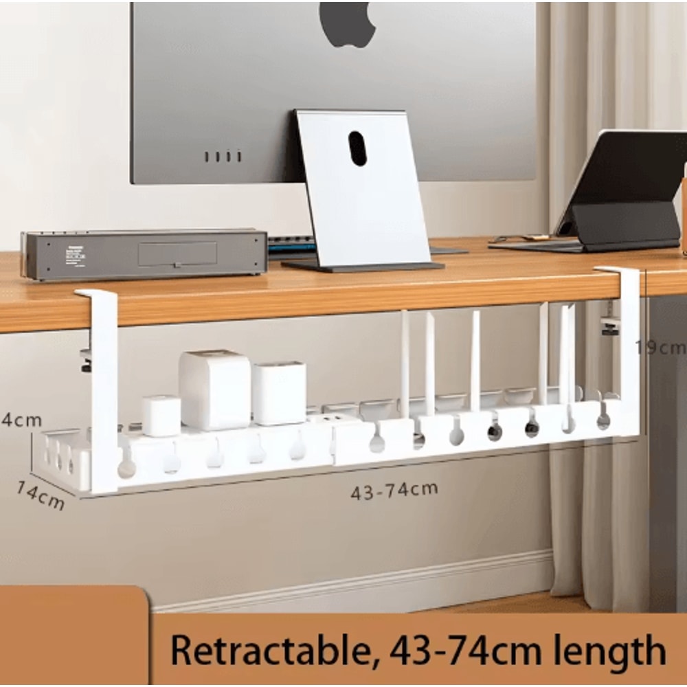 Extendable Steel Under Desk Cable Management Tray With Power Strip Holder 1