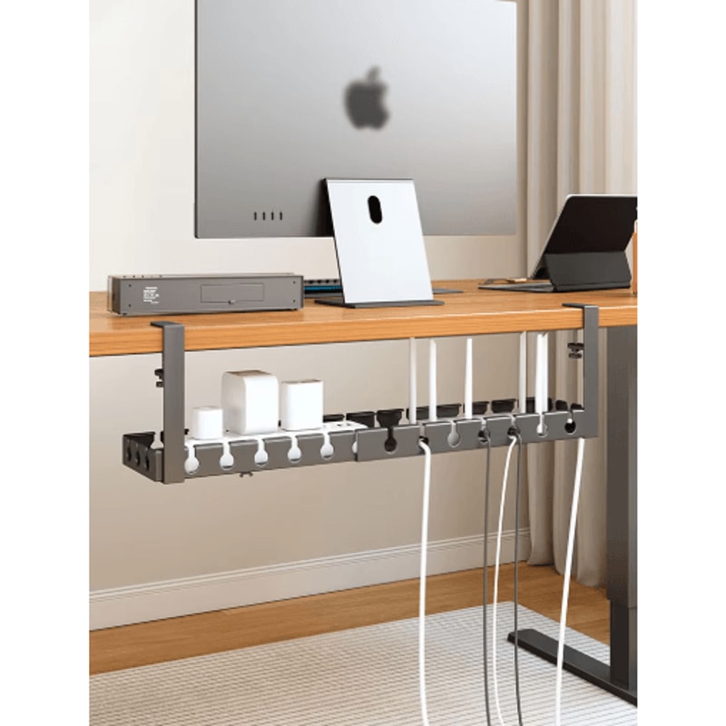 Extendable Steel Under Desk Cable Management Tray With Power Strip Holder 0