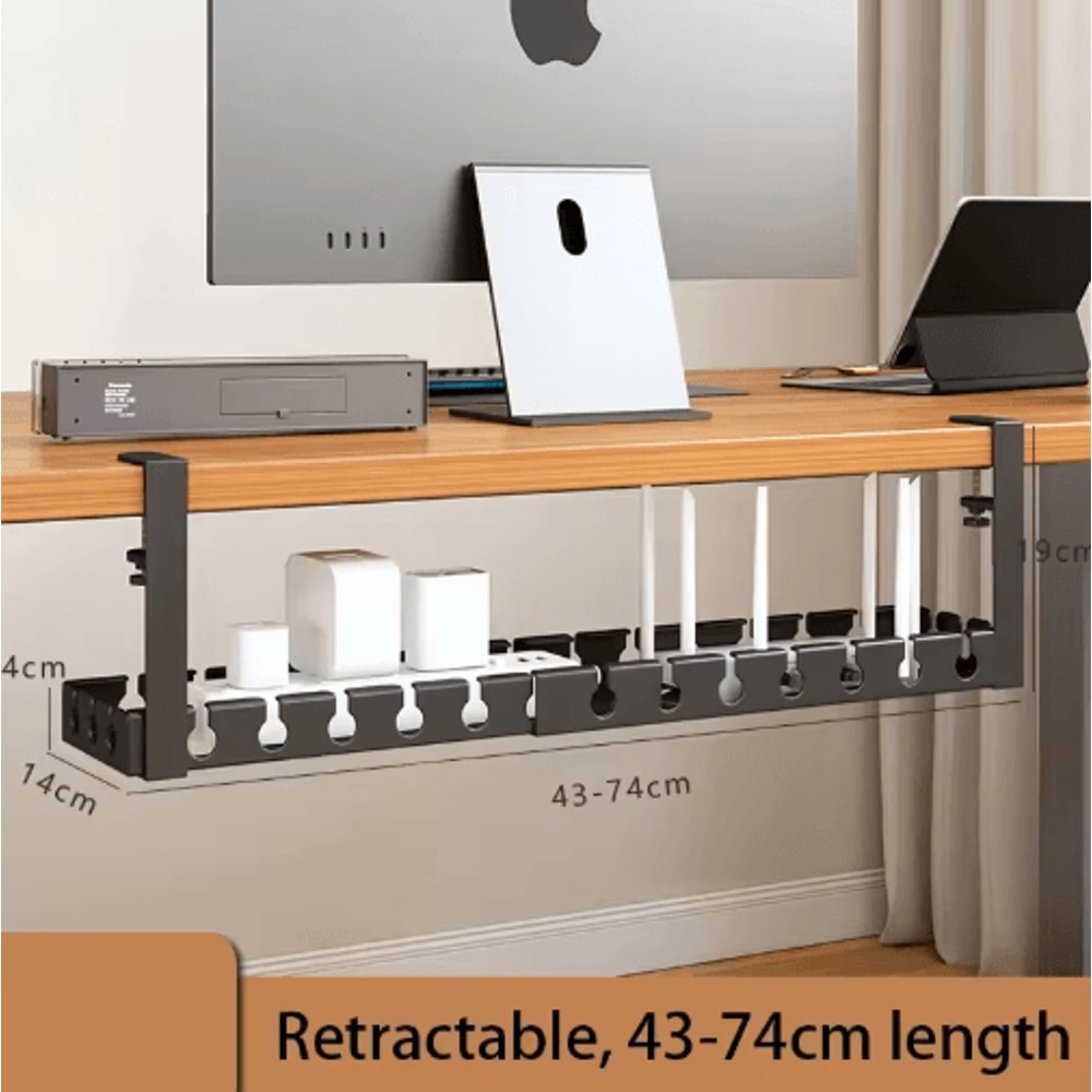 Extendable Steel Under Desk Cable Management Tray With Power Strip Holder 2