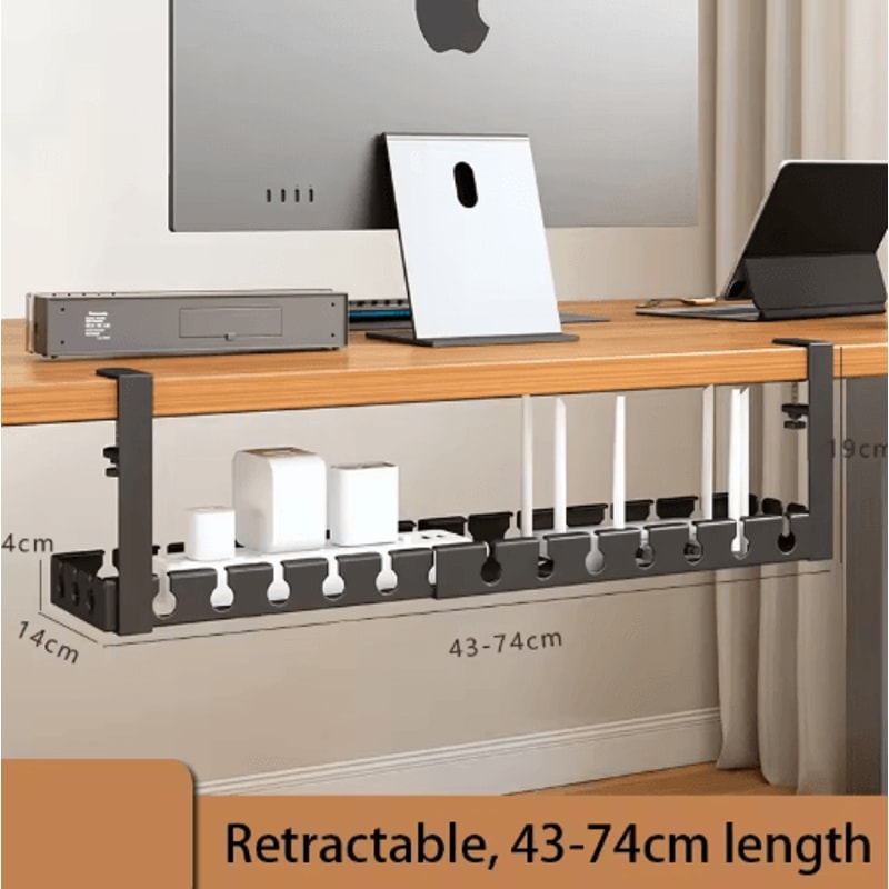 Extendable Steel Under Desk Cable Management Tray With Power Strip Holder 2
