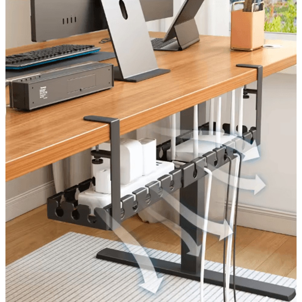 Extendable Steel Under Desk Cable Management Tray With Power Strip Holder 5