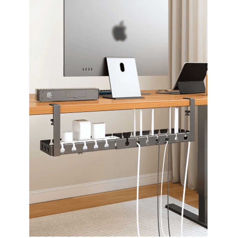 Extendable Steel Under Desk Cable Management Tray With Power Strip Holder 7